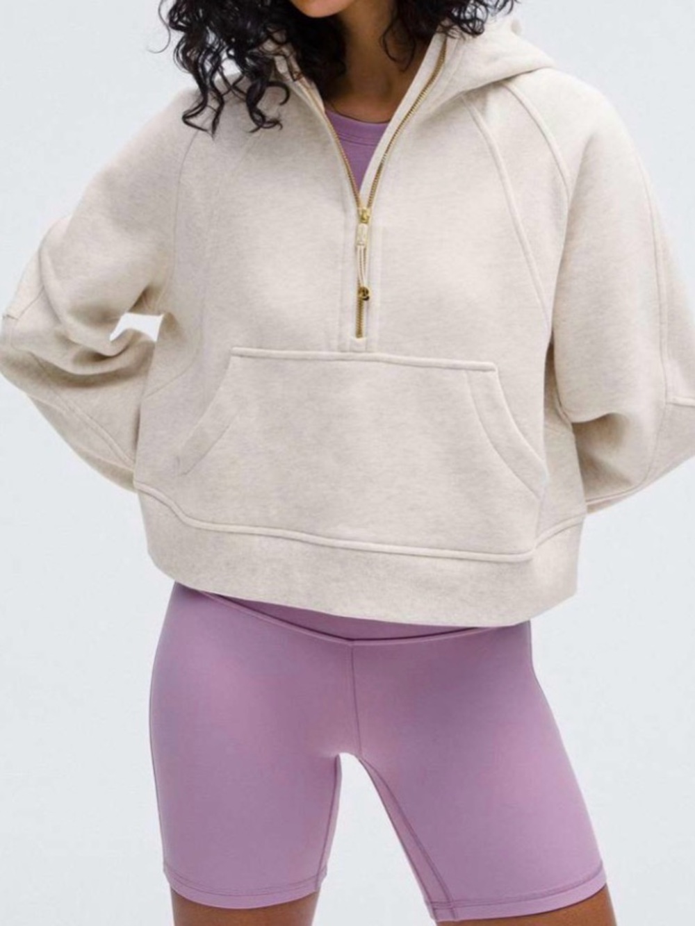 Lululemon Scuba Cropped 1/2 Zip Hoodie Heathered Bone/Gold (1st Release) XS/S